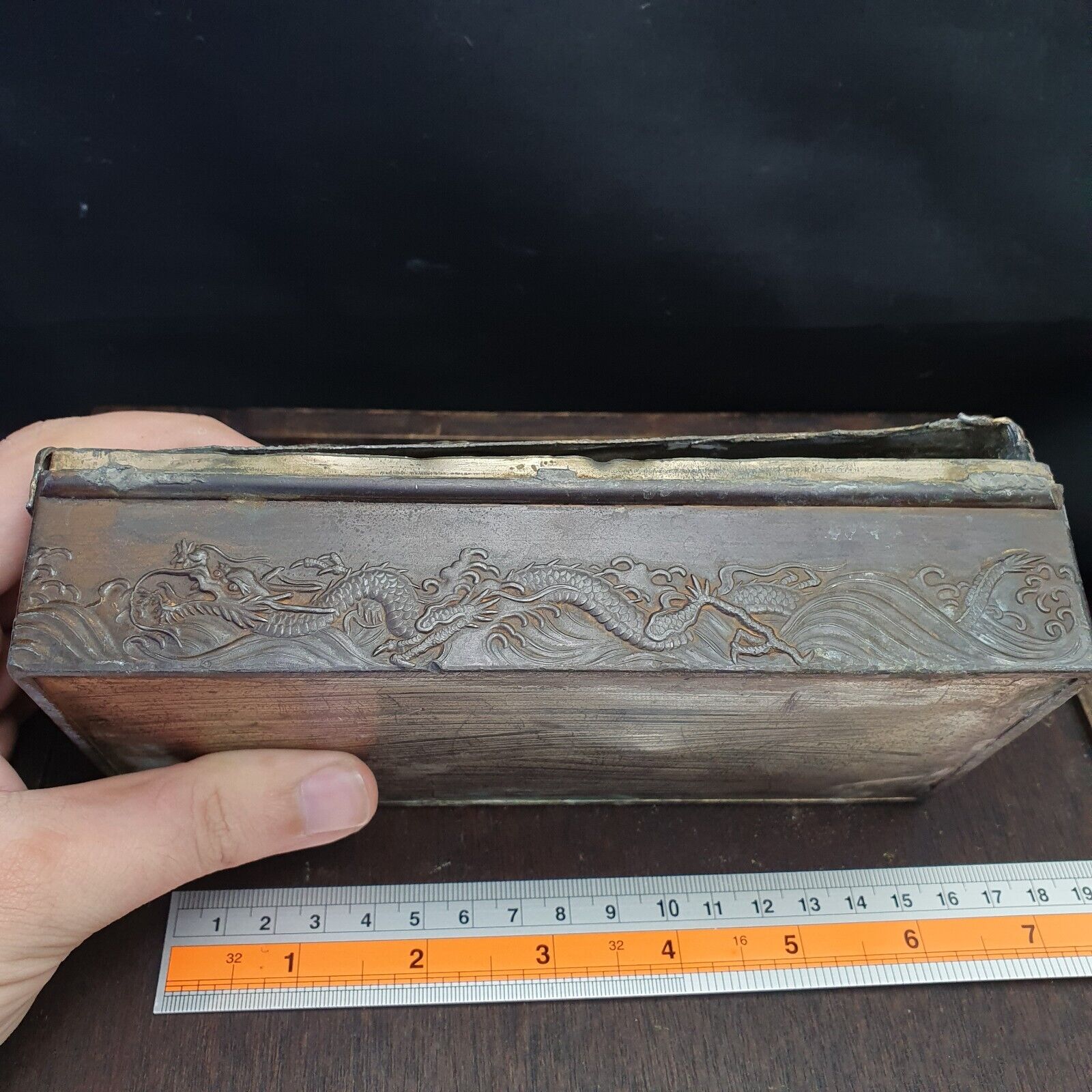 Antique Chinese Export Bronze Box w/Dragon Decoration Rare Finds