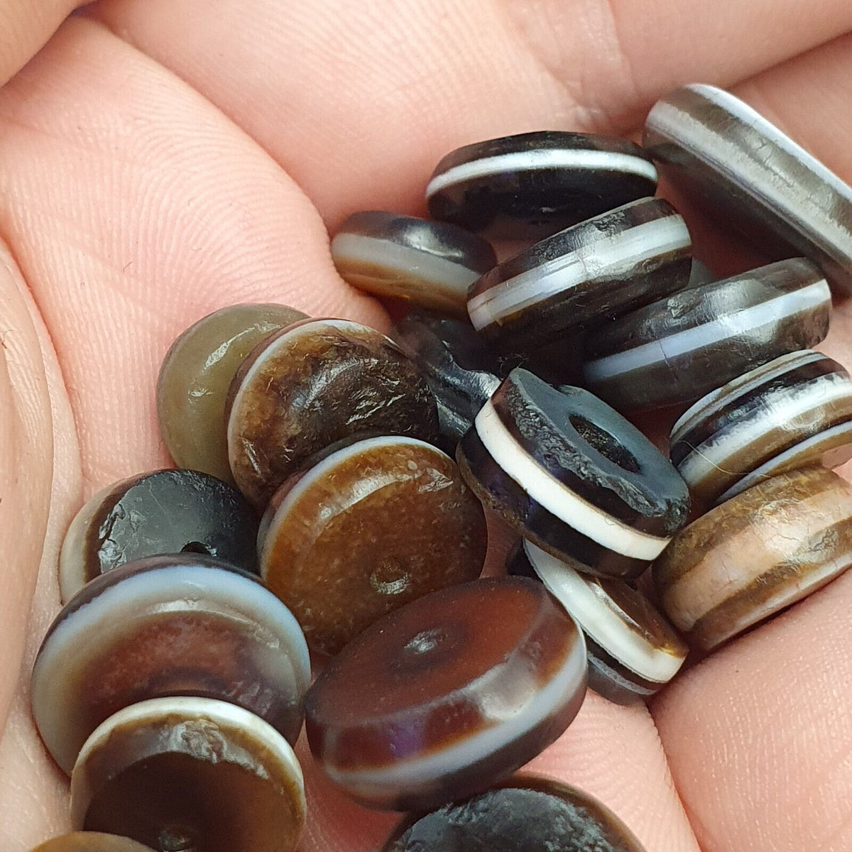 Lot 20 Ancient Antique INDO Himalayan Dzi Beads Soleimani Banded Agate Beads