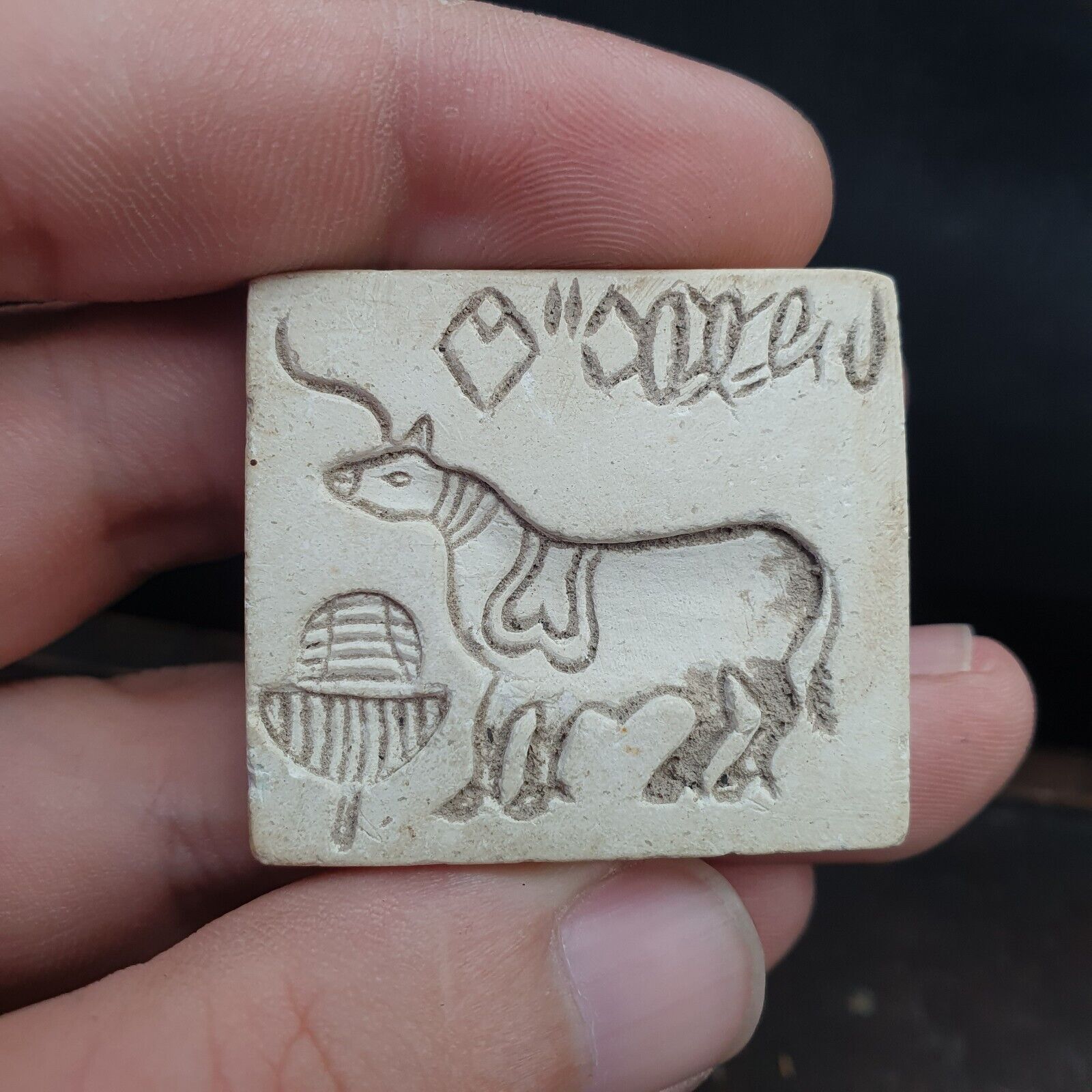 Pakistan Old Soft Stone Animal OX Stamp Seal Rare Find Collection