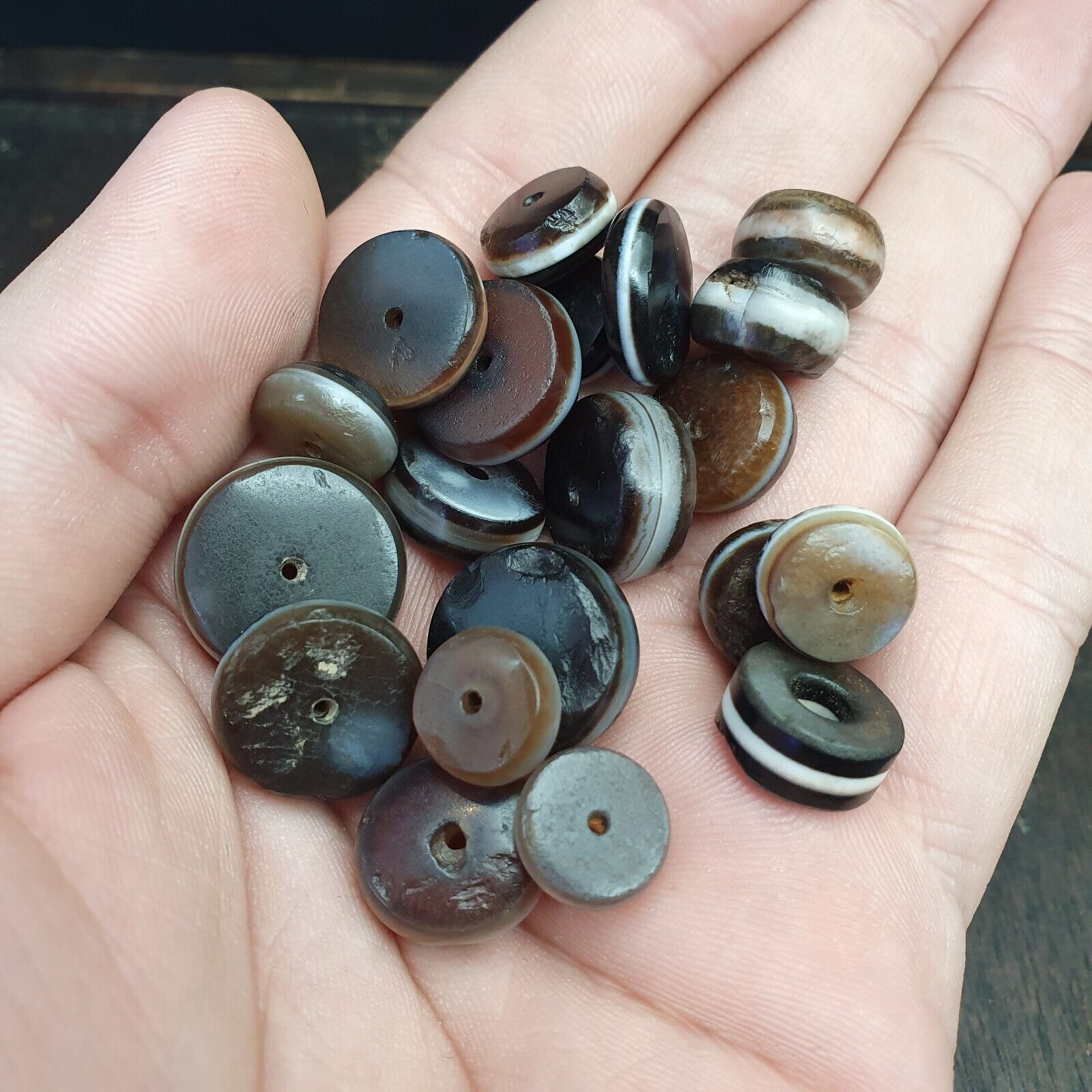 Lot 20 Ancient Antique INDO Himalayan Dzi Beads Soleimani Banded Agate Beads
