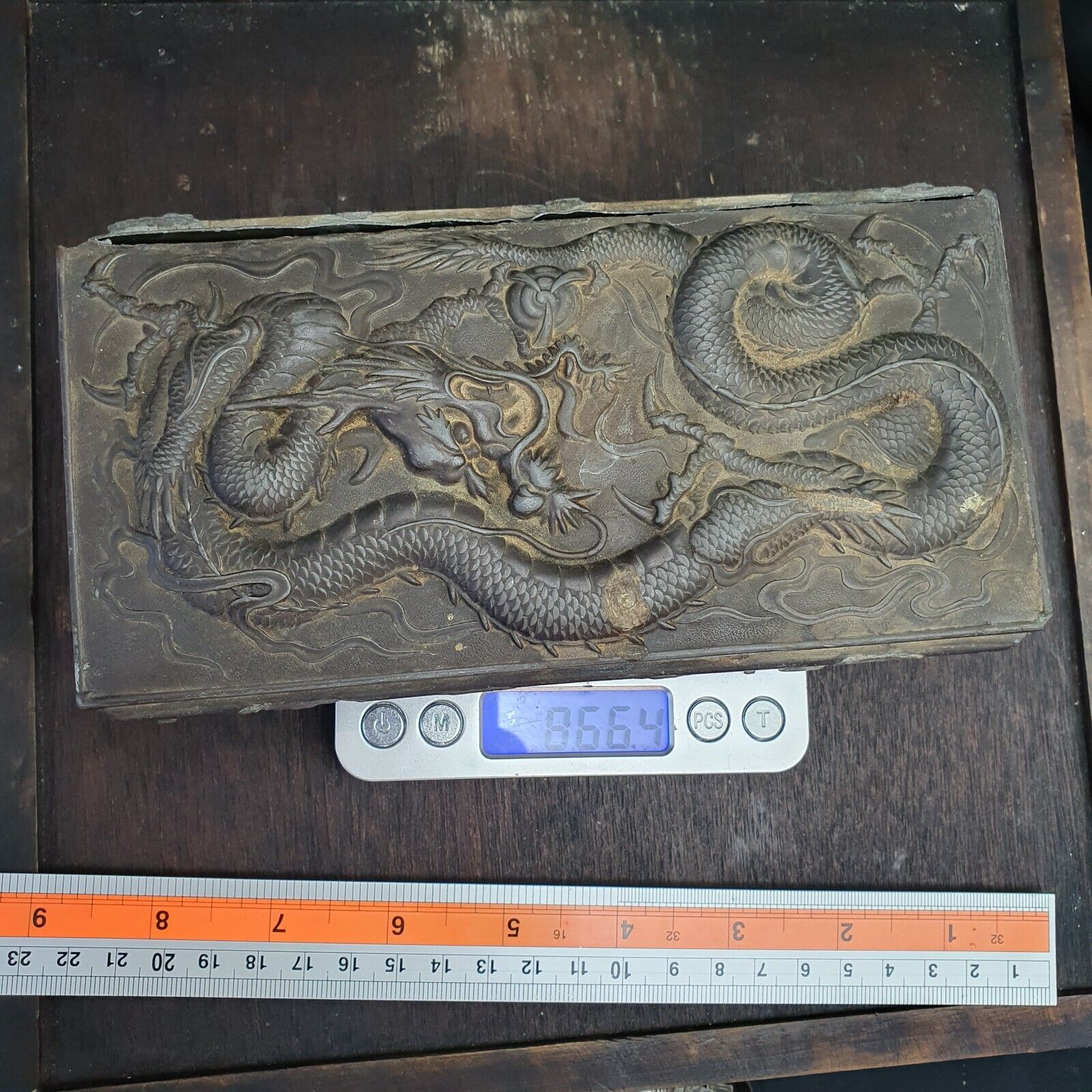 Antique Chinese Export Bronze Box w/Dragon Decoration Rare Finds