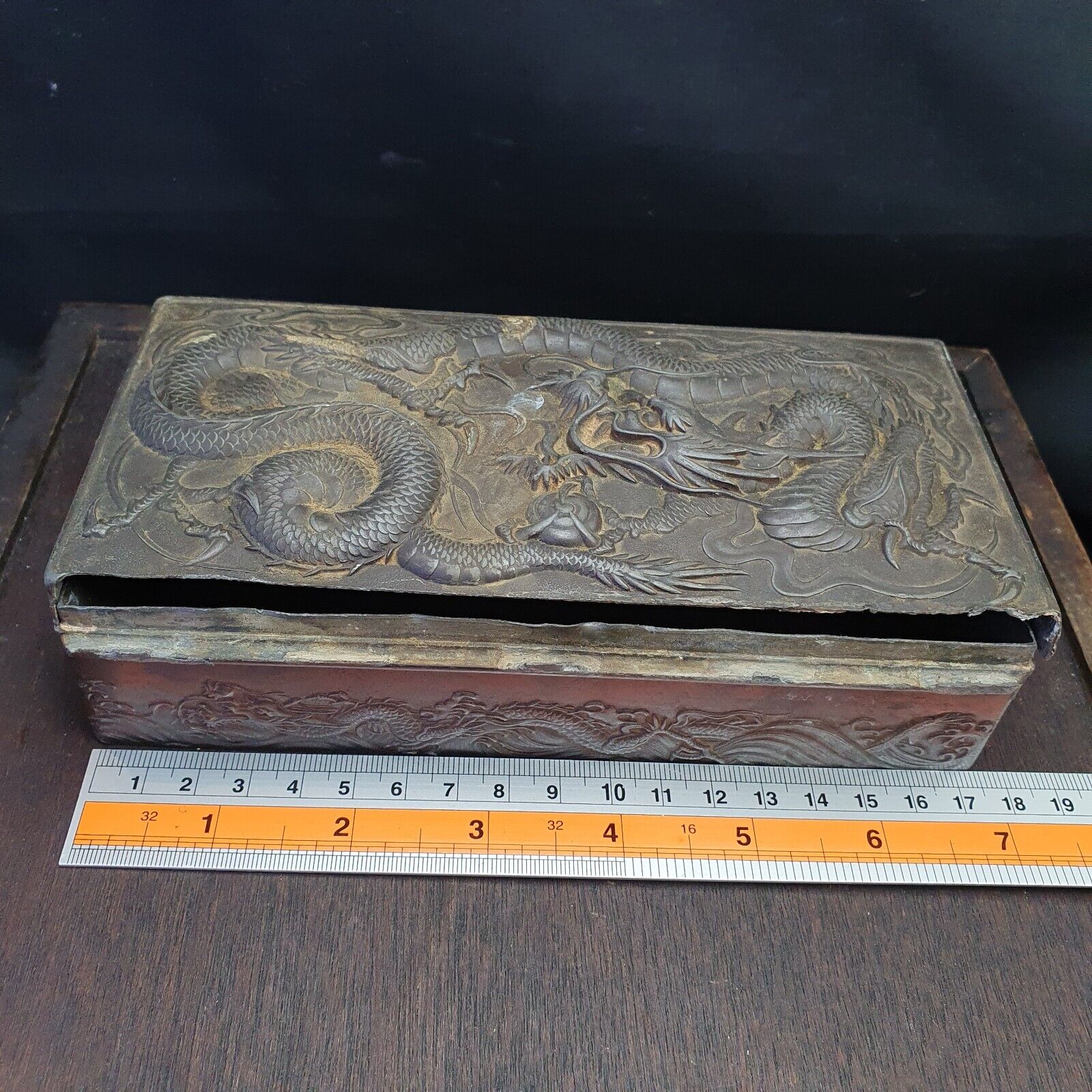 Antique Chinese Export Bronze Box w/Dragon Decoration Rare Finds