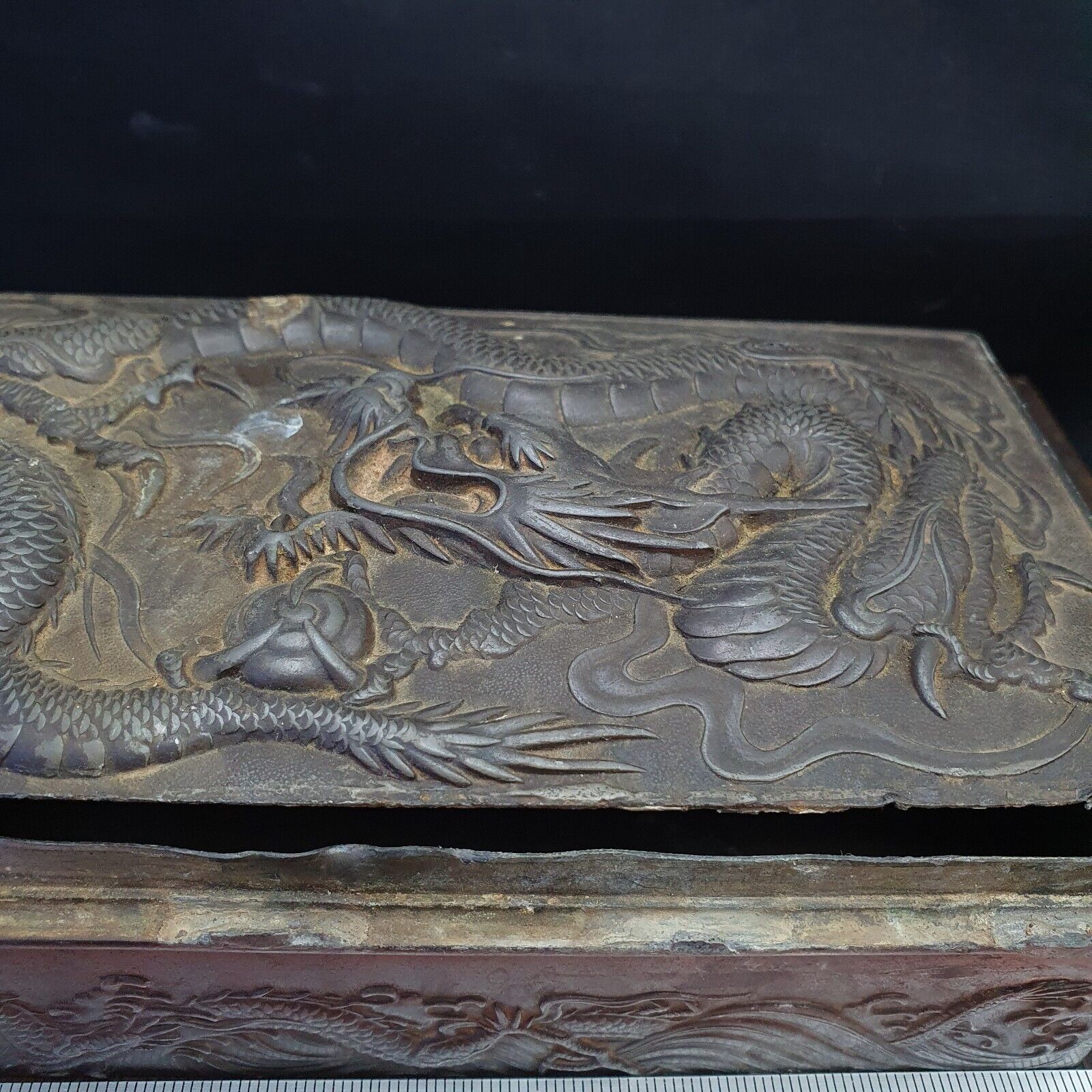 Antique Chinese Export Bronze Box w/Dragon Decoration Rare Finds