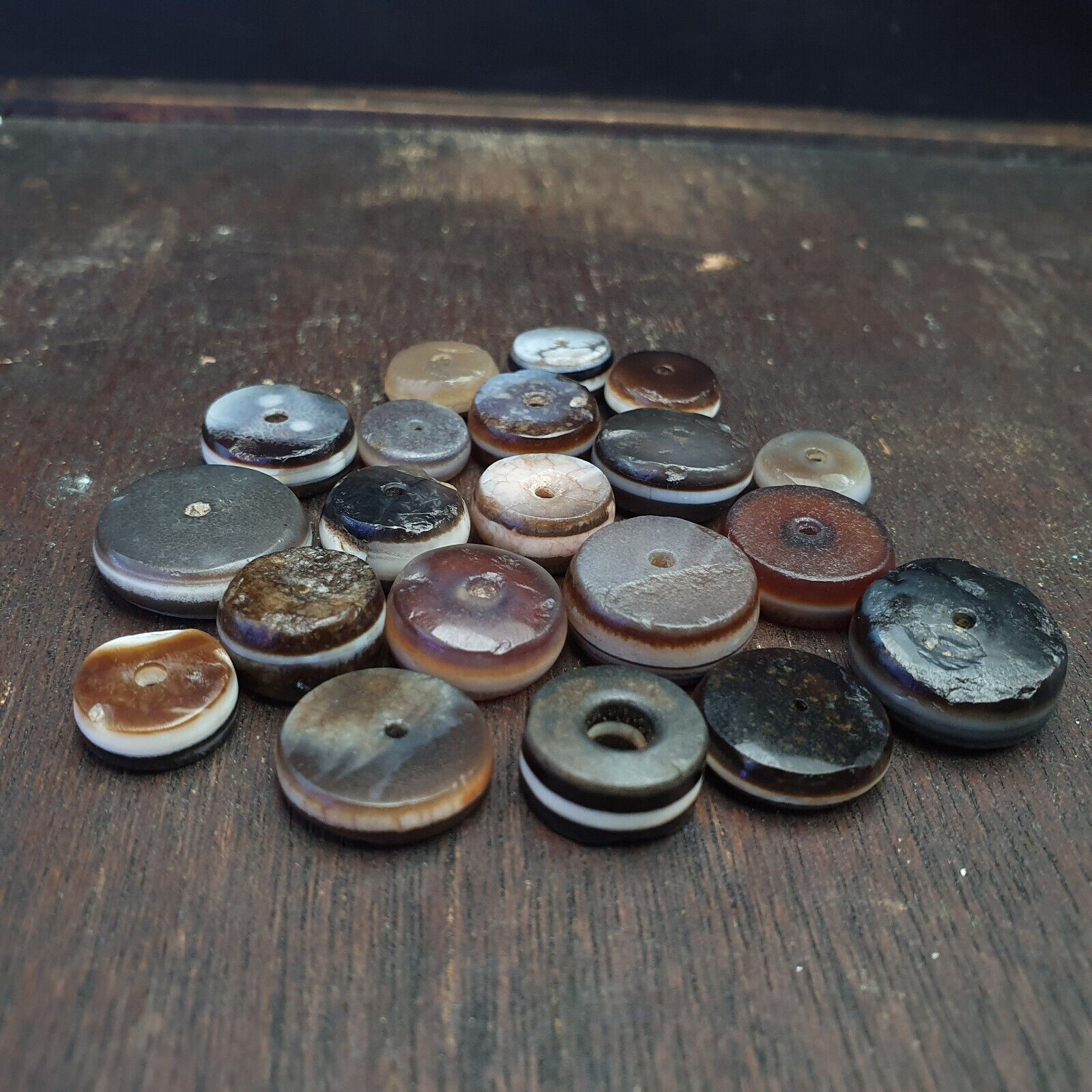 Lot 20 Ancient Antique INDO Himalayan Dzi Beads Soleimani Banded Agate Beads