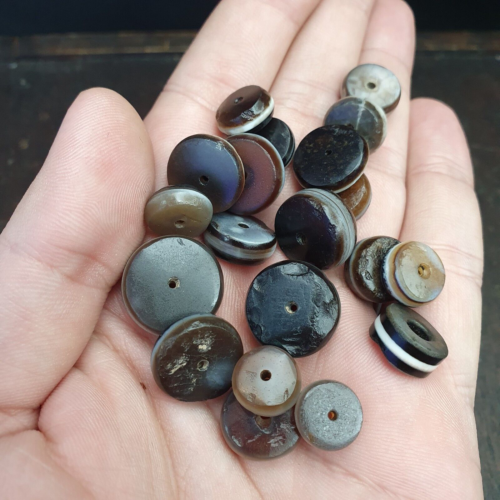 Lot 20 Ancient Antique INDO Himalayan Dzi Beads Soleimani Banded Agate Beads
