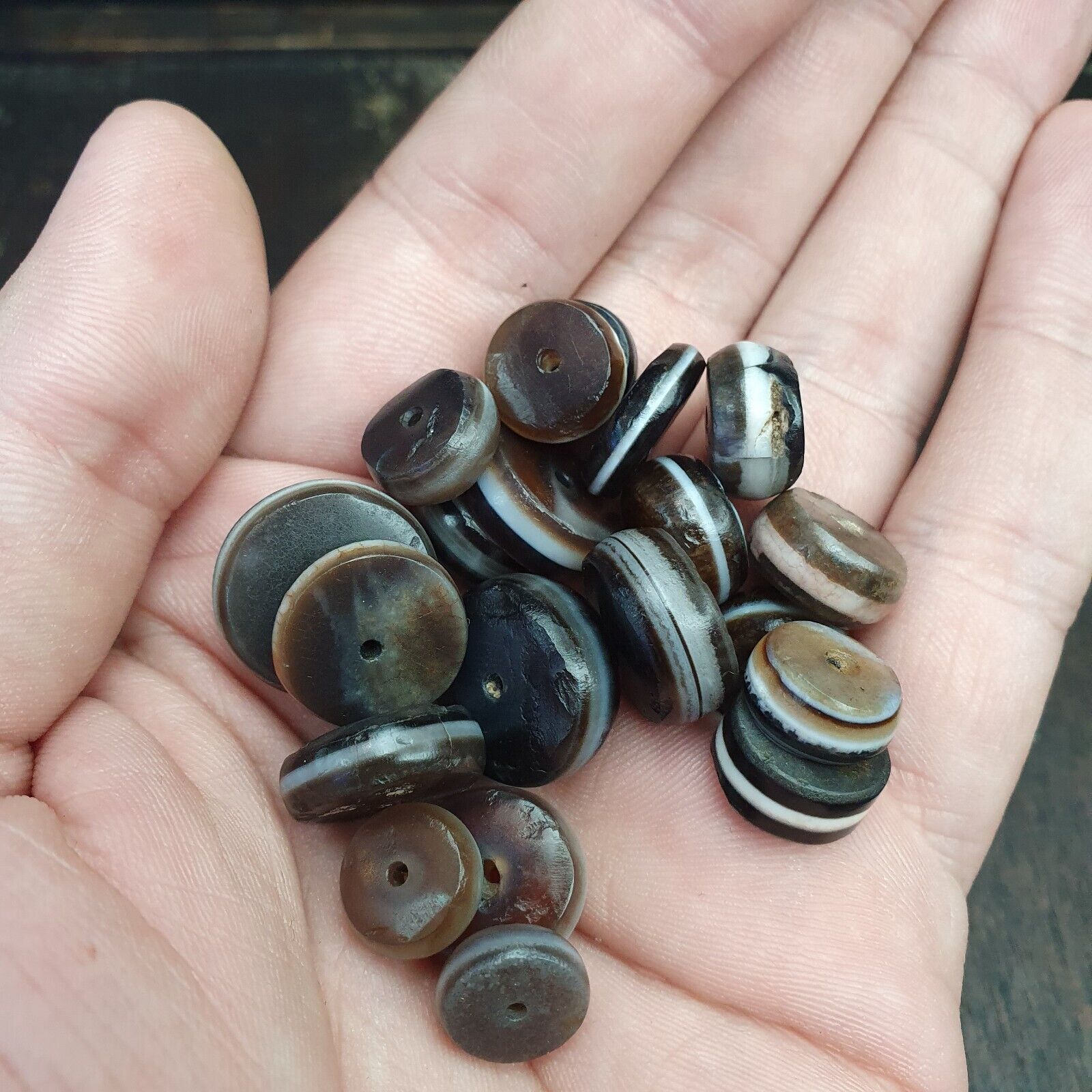 Lot 20 Ancient Antique INDO Himalayan Dzi Beads Soleimani Banded Agate Beads