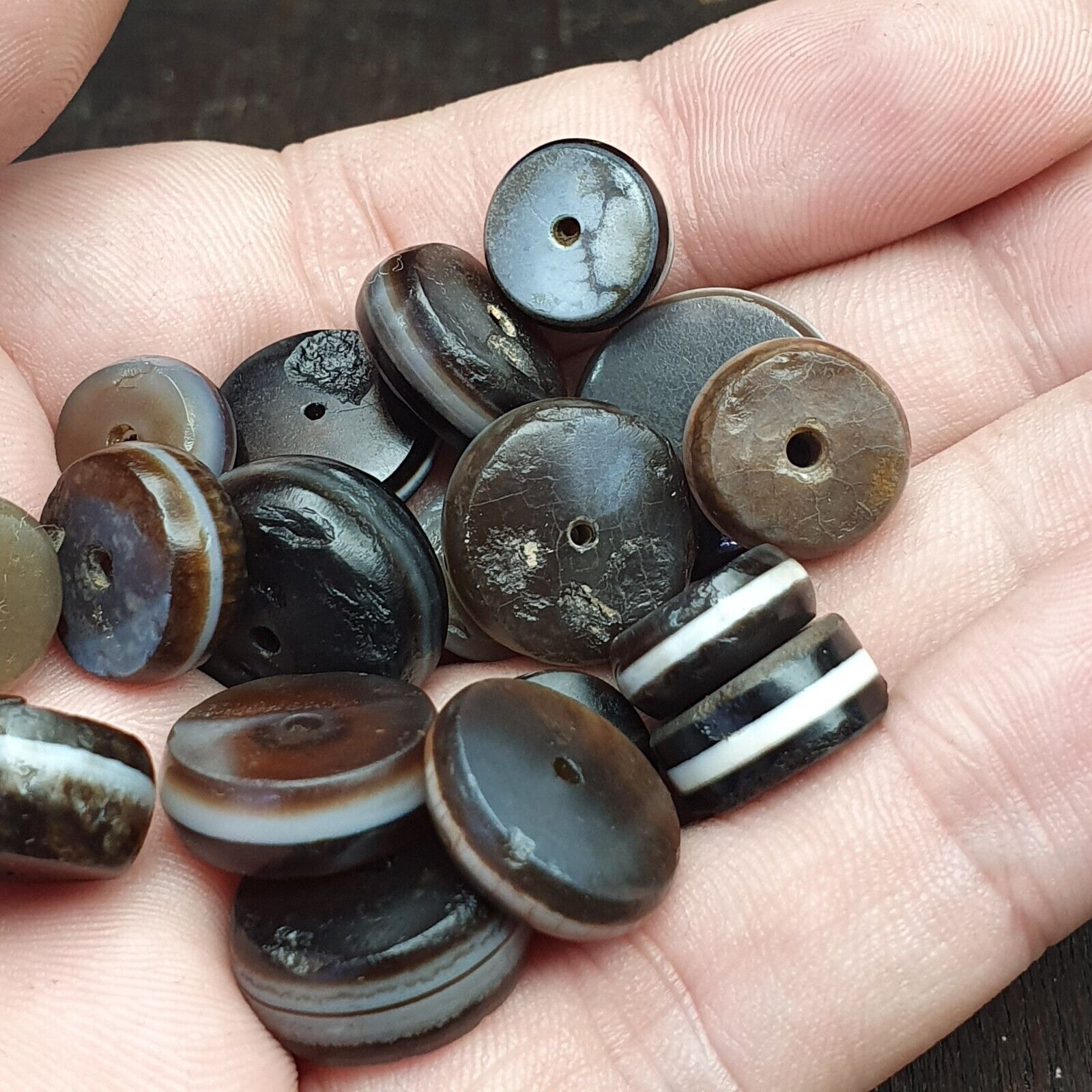 Lot 20 Ancient Antique INDO Himalayan Dzi Beads Soleimani Banded Agate Beads