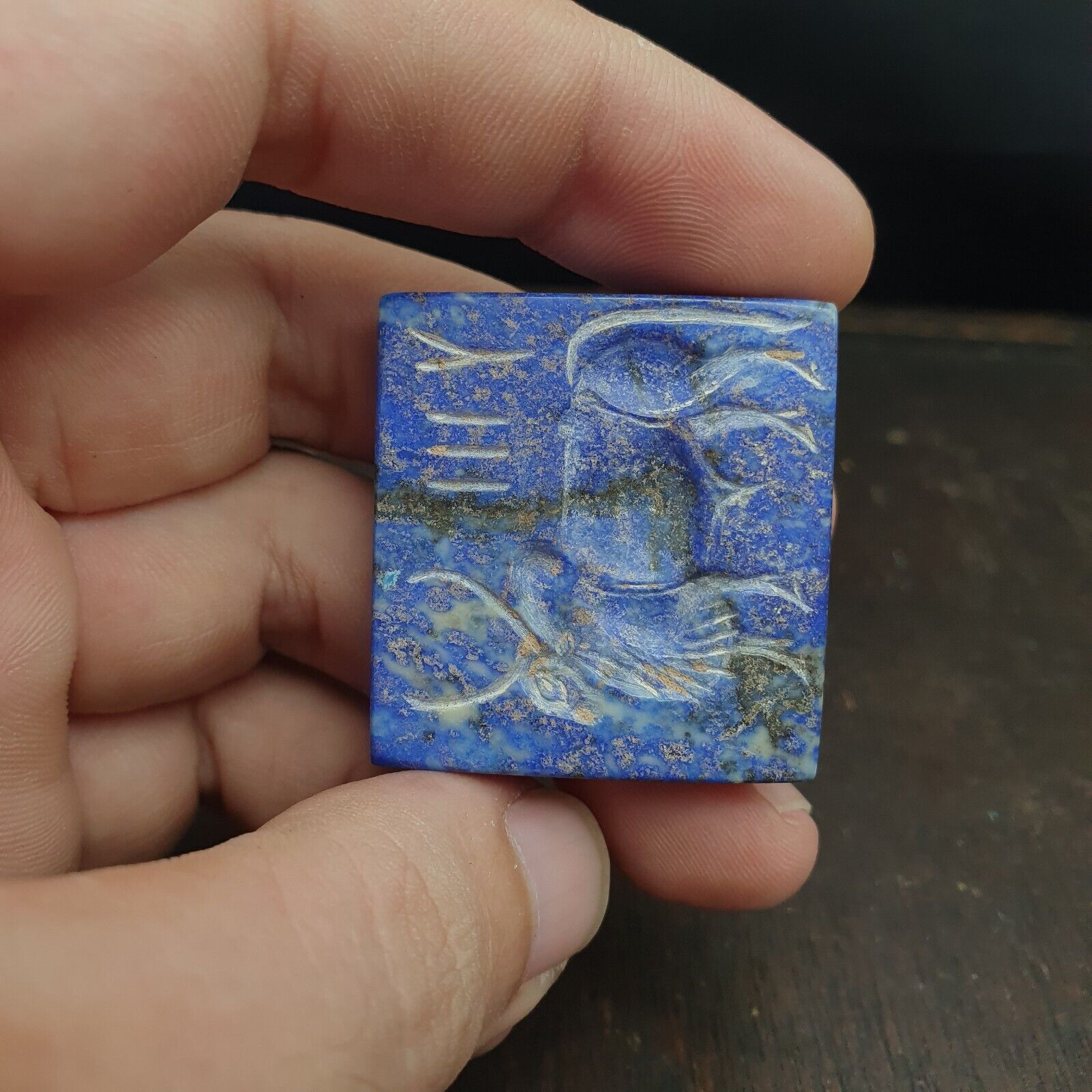 Pakistan Old Lapis Lazuli Stone Animal OX Stamp Seal Rare Find Collection