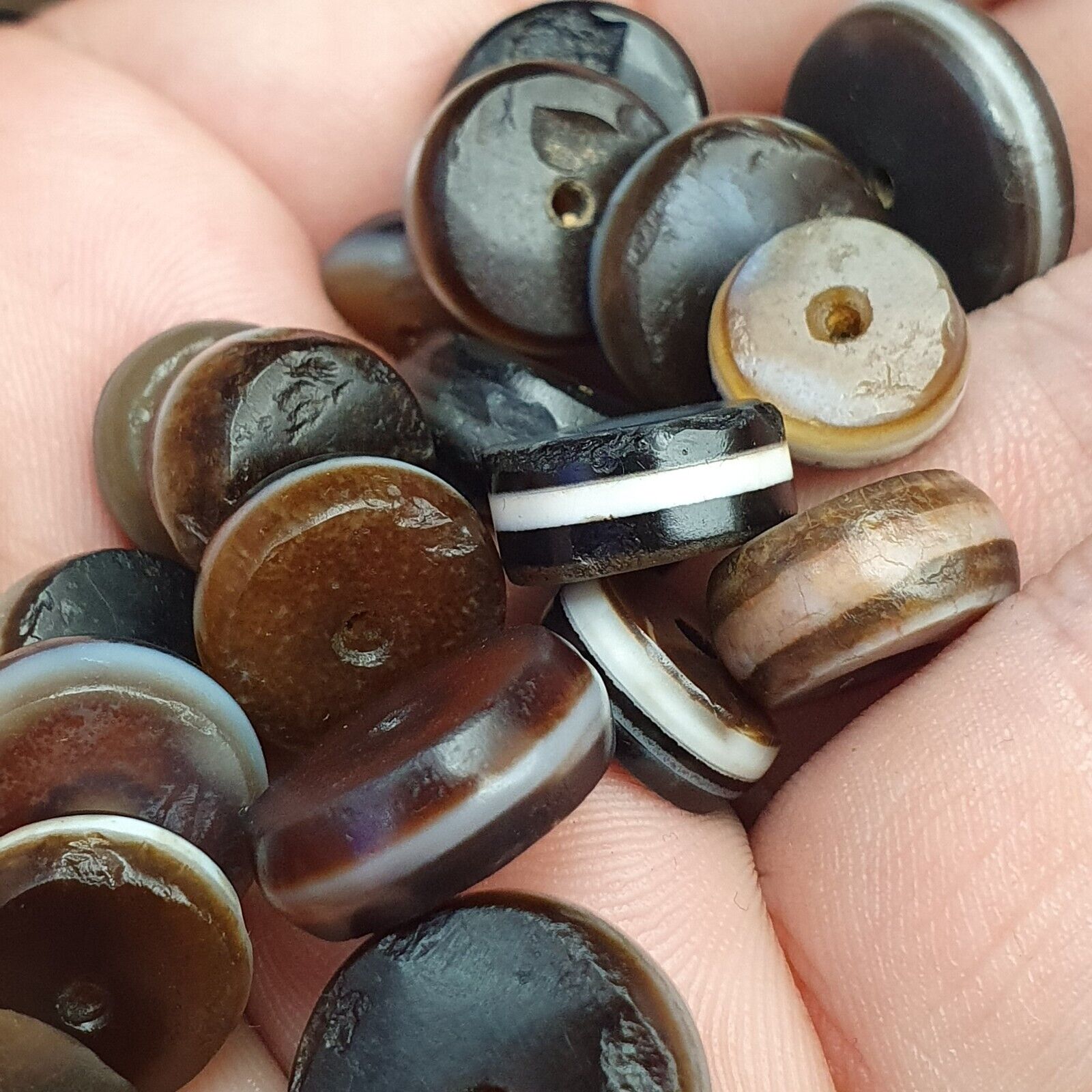 Lot 20 Ancient Antique INDO Himalayan Dzi Beads Soleimani Banded Agate Beads