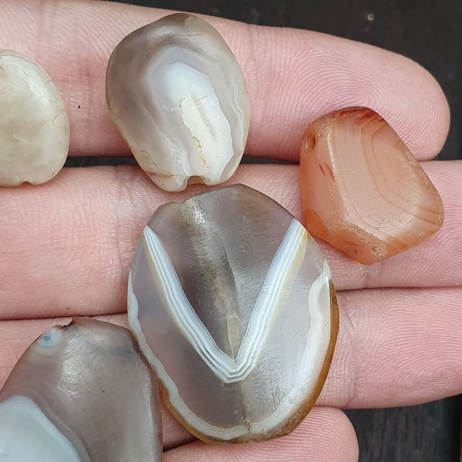 Antique Himalayan Ancient Agate Beads Lot 12 beads