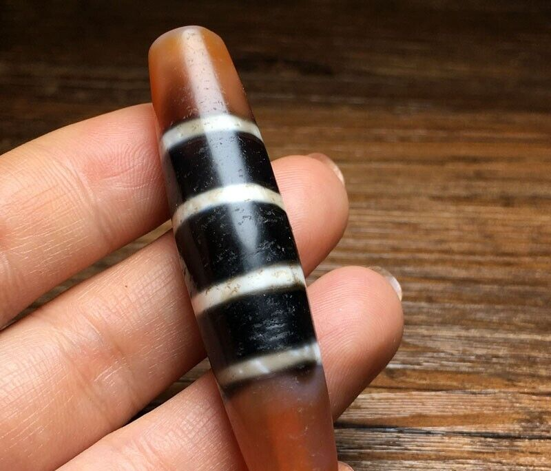 Vintage Himalayan Indo Tibetan rare 4 LINES Patterns Dzi spiritual Amulet Bead