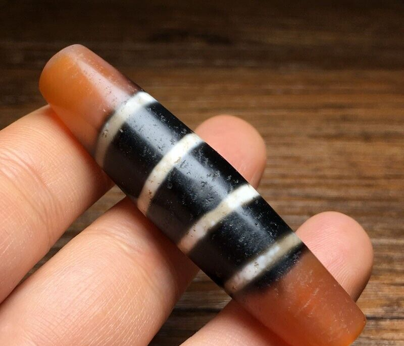 Vintage Himalayan Indo Tibetan rare 4 LINES Patterns Dzi spiritual Amulet Bead