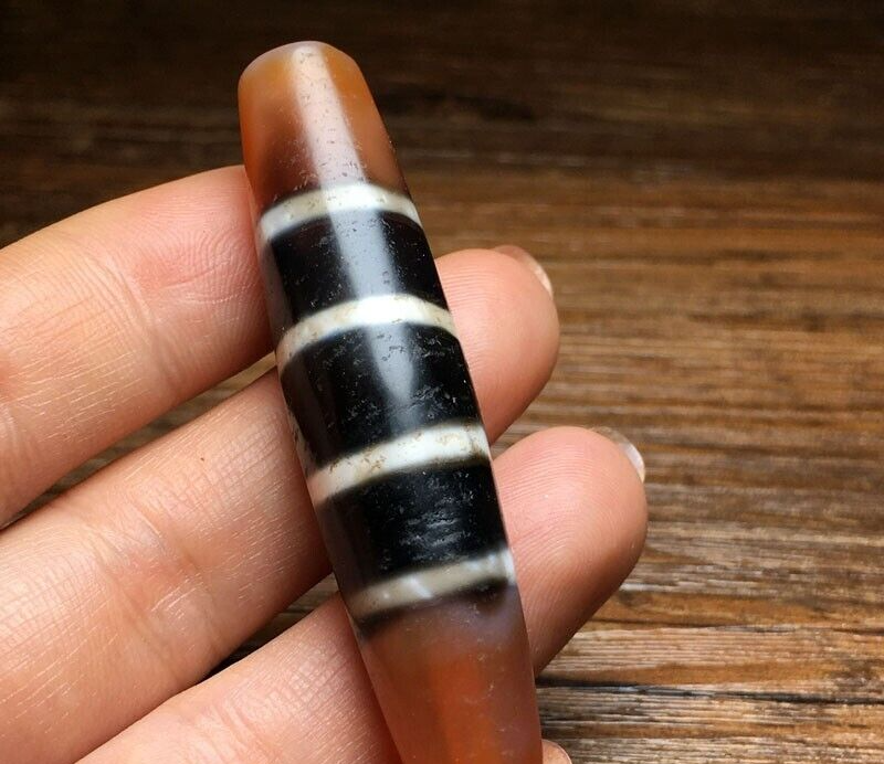 Vintage Himalayan Indo Tibetan rare 4 LINES Patterns Dzi spiritual Amulet Bead
