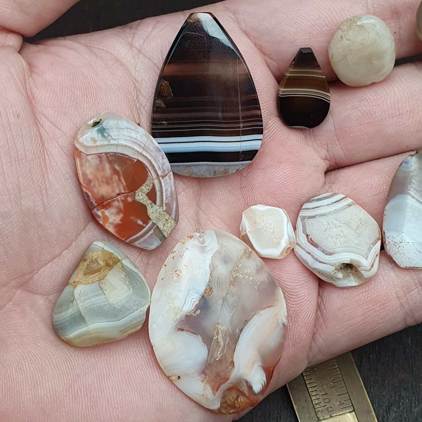Antique Himalayan Ancient Agate Beads Lot 12 beads