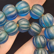 East Oasis Old African Blue Glass Antique Trade Beads 13-14mm Full Strand
