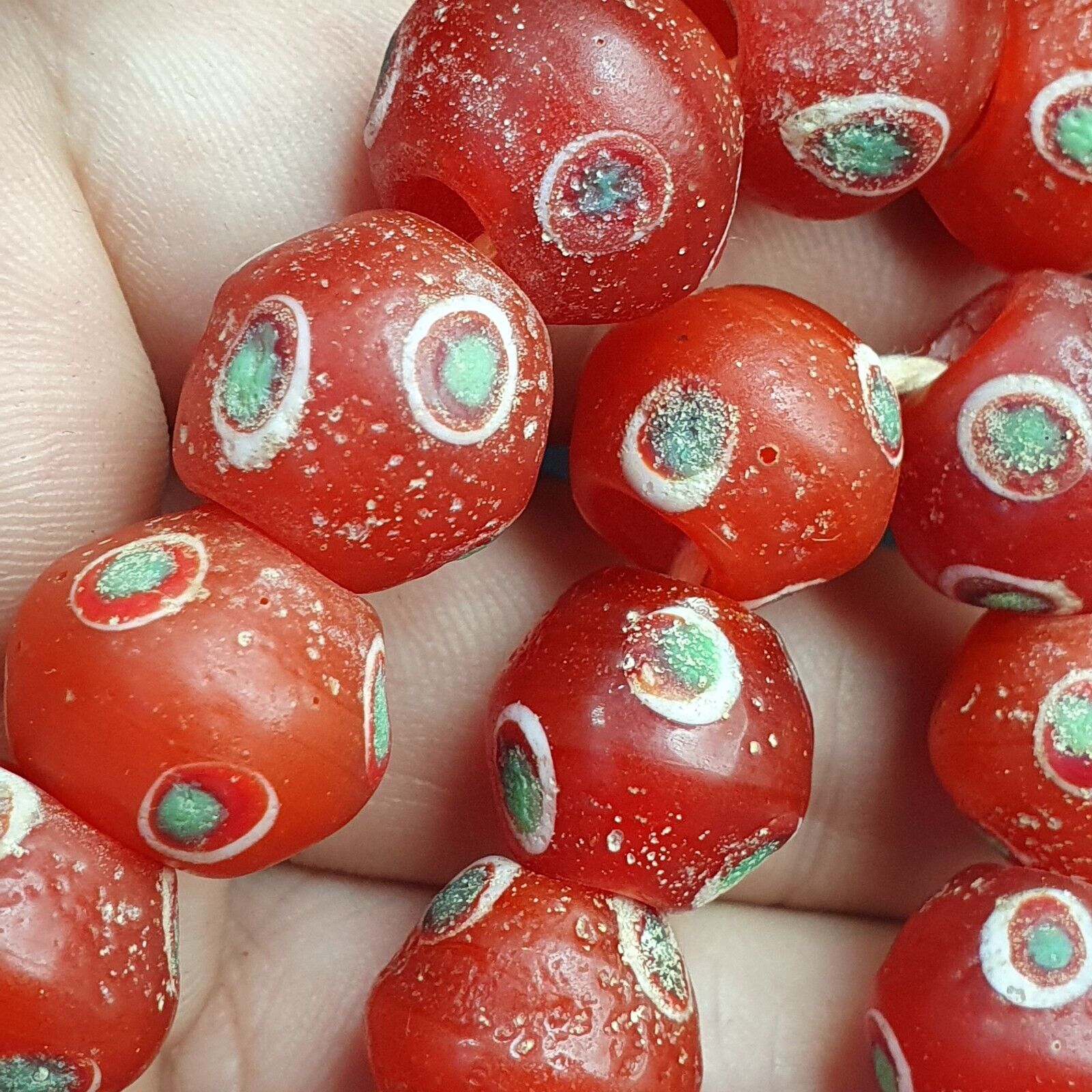 Vintage OLD AFRICAN Eye GLASS ANTIQUE BEADS 15.5MM
