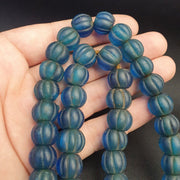 East Oasis Old African Blue Glass Antique Trade Beads 13-14mm Full Strand