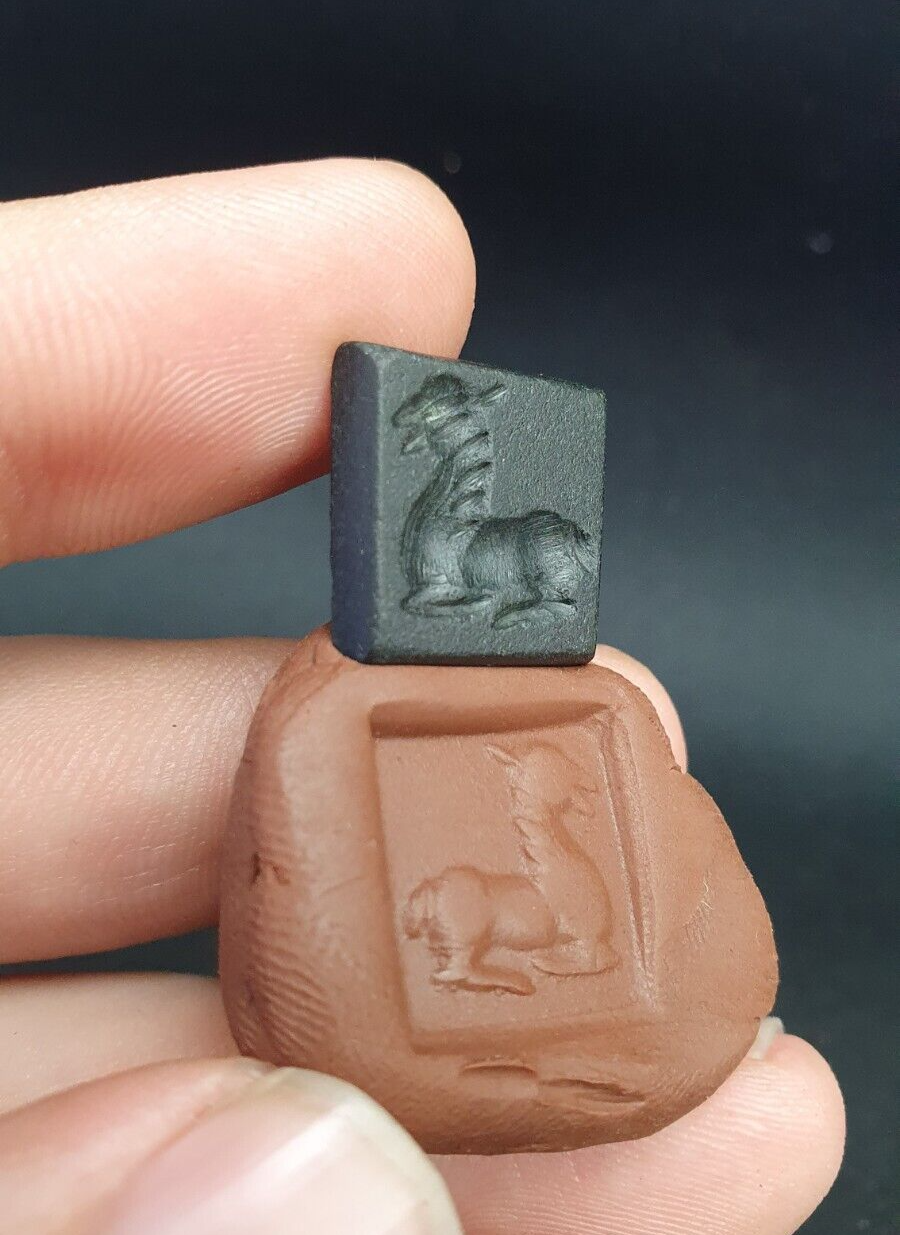 古代古董中東深綠色玉石郵票印章動物