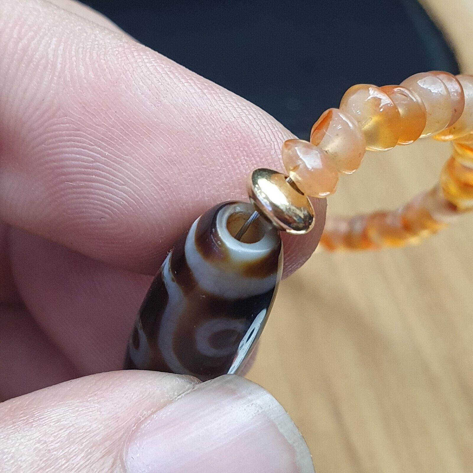 Himalayan Indo Tibetan Eye Beads unique Patterns Dzi Amulet Agate Beads Necklace