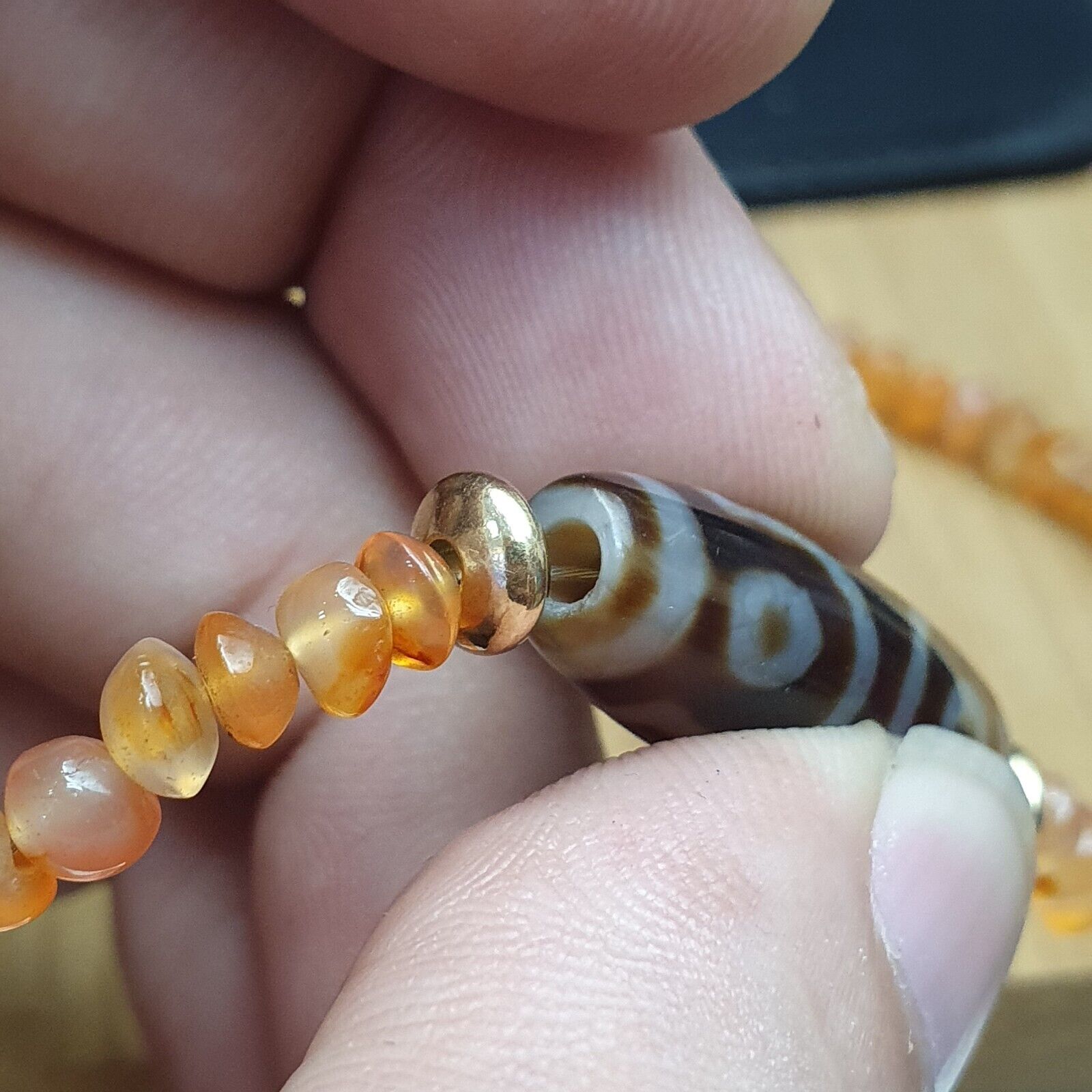 Himalayan Indo Tibetan Eye Beads unique Patterns Dzi Amulet Agate Beads Necklace