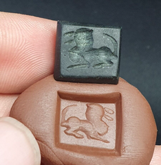 Ancient Antique Middle Eastern Dark green jade Stone Stamp Seal Animal