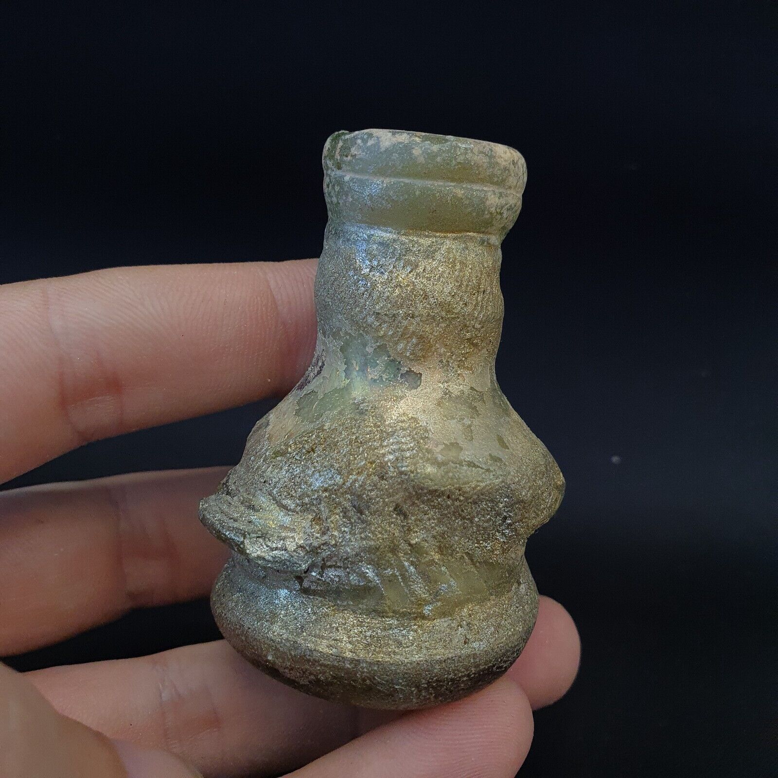 Ancient Roman Glass Iridescent Medicine or Fragrance Glass Bottle