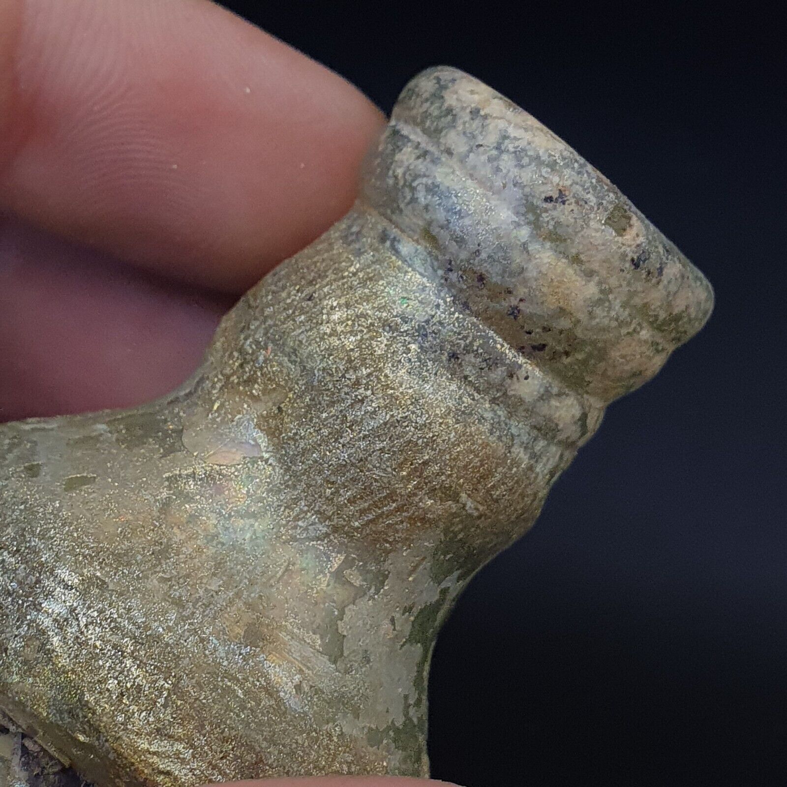 Ancient Roman Glass Iridescent Medicine or Fragrance Glass Bottle