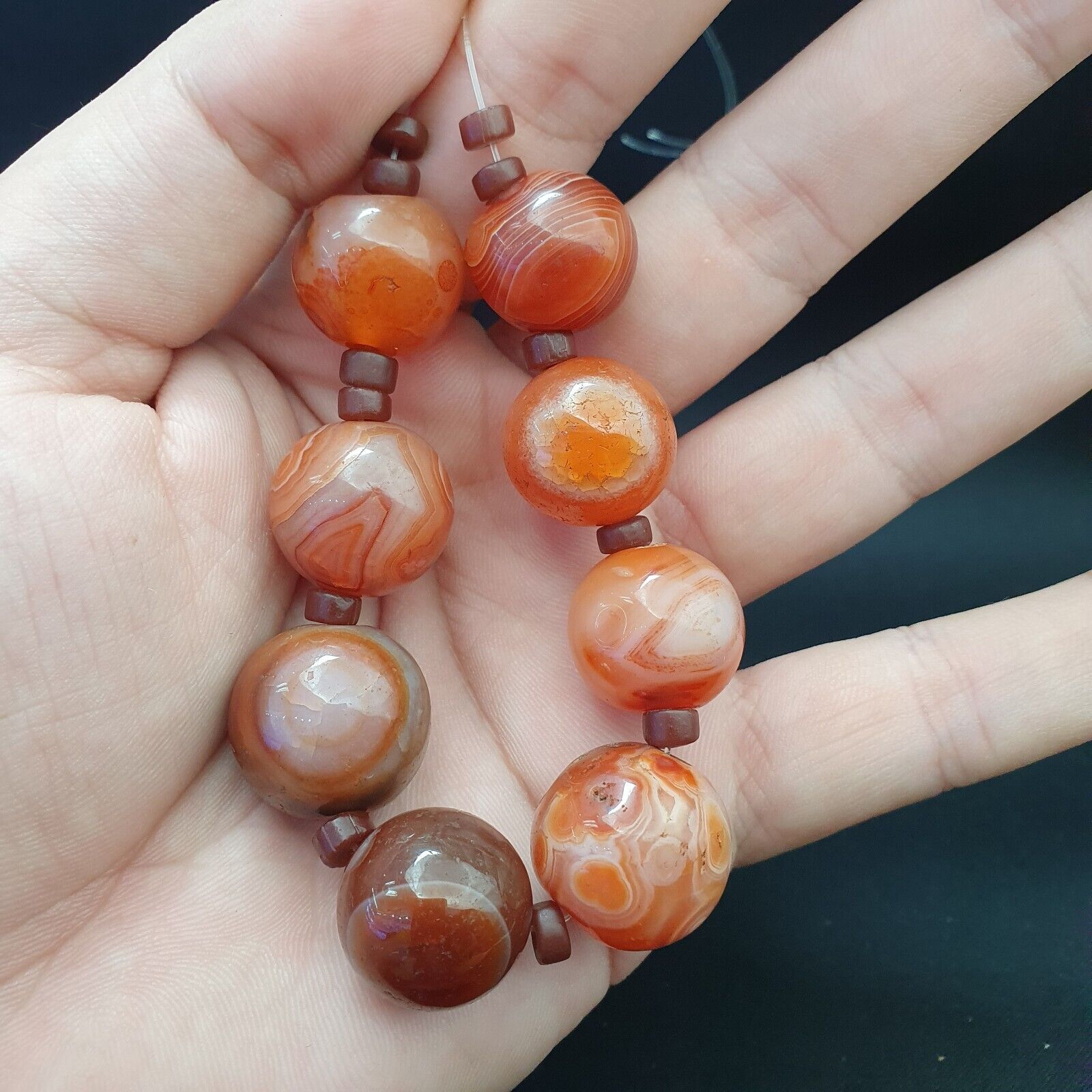 Lot 8 Antique Agate Eye Beads Safavid dynasty Mughal Era Beads 17-19mm
