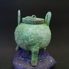 Antique Bronze Medicine or fragrance POT with Handles Green Rusted Patina