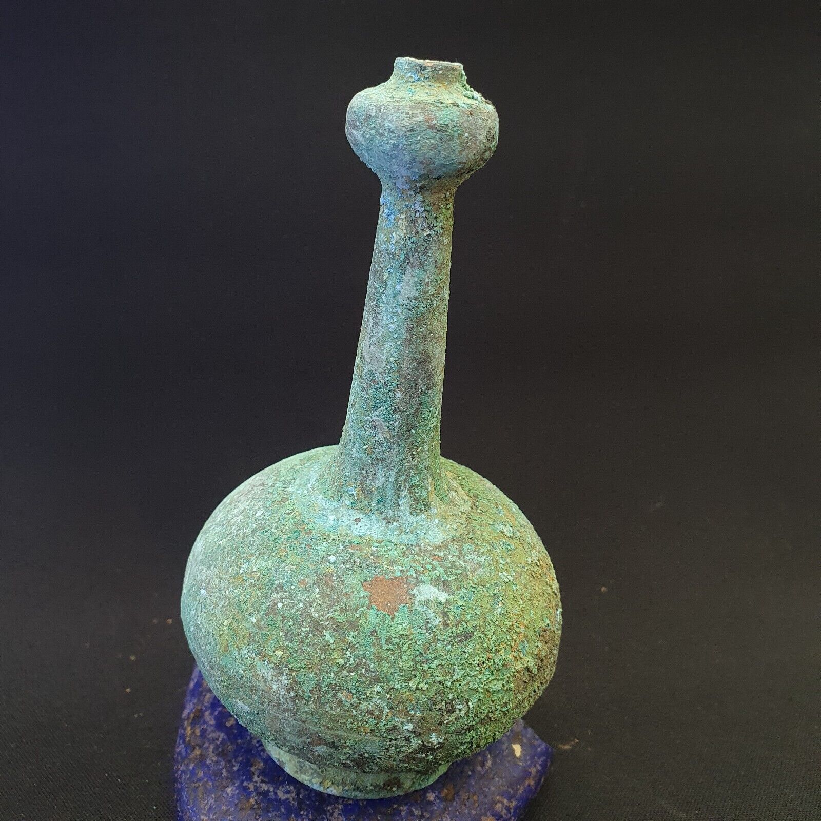 Antique Bronze Medicine or fragrance Jar Bottle Green Rusted Patina