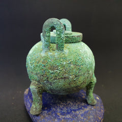 Antique Bronze Medicine or fragrance POT with Handles Green Rusted Patina