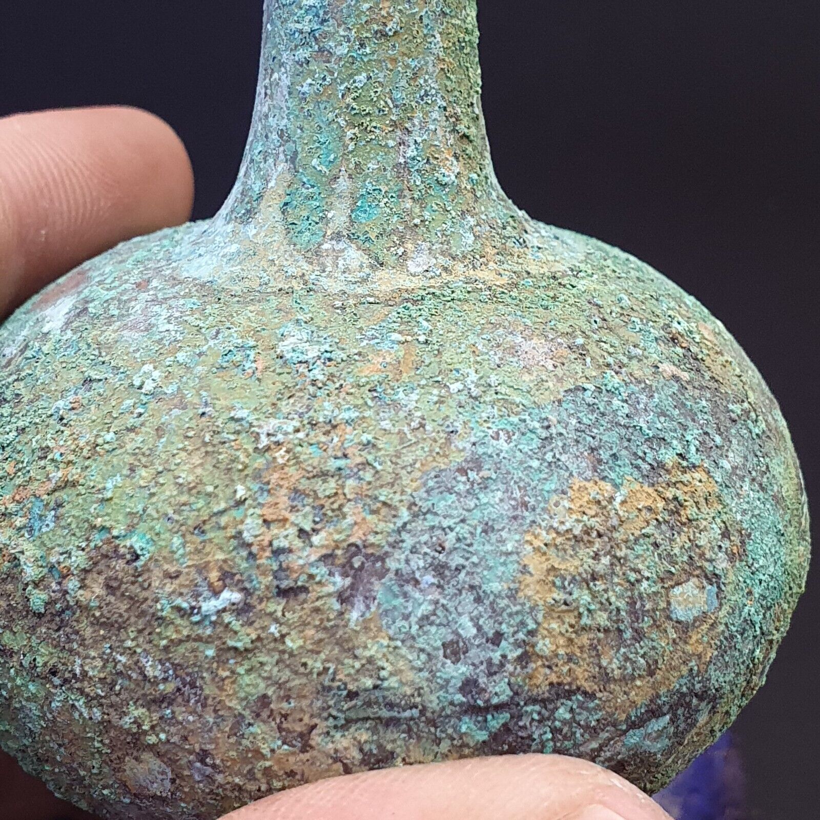 Antique Bronze Medicine or fragrance Jar Bottle Green Rusted Patina