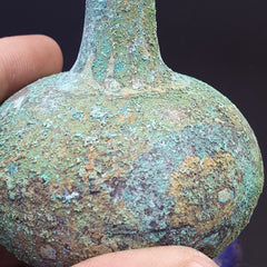 Antique Bronze Medicine or fragrance Jar Bottle Green Rusted Patina