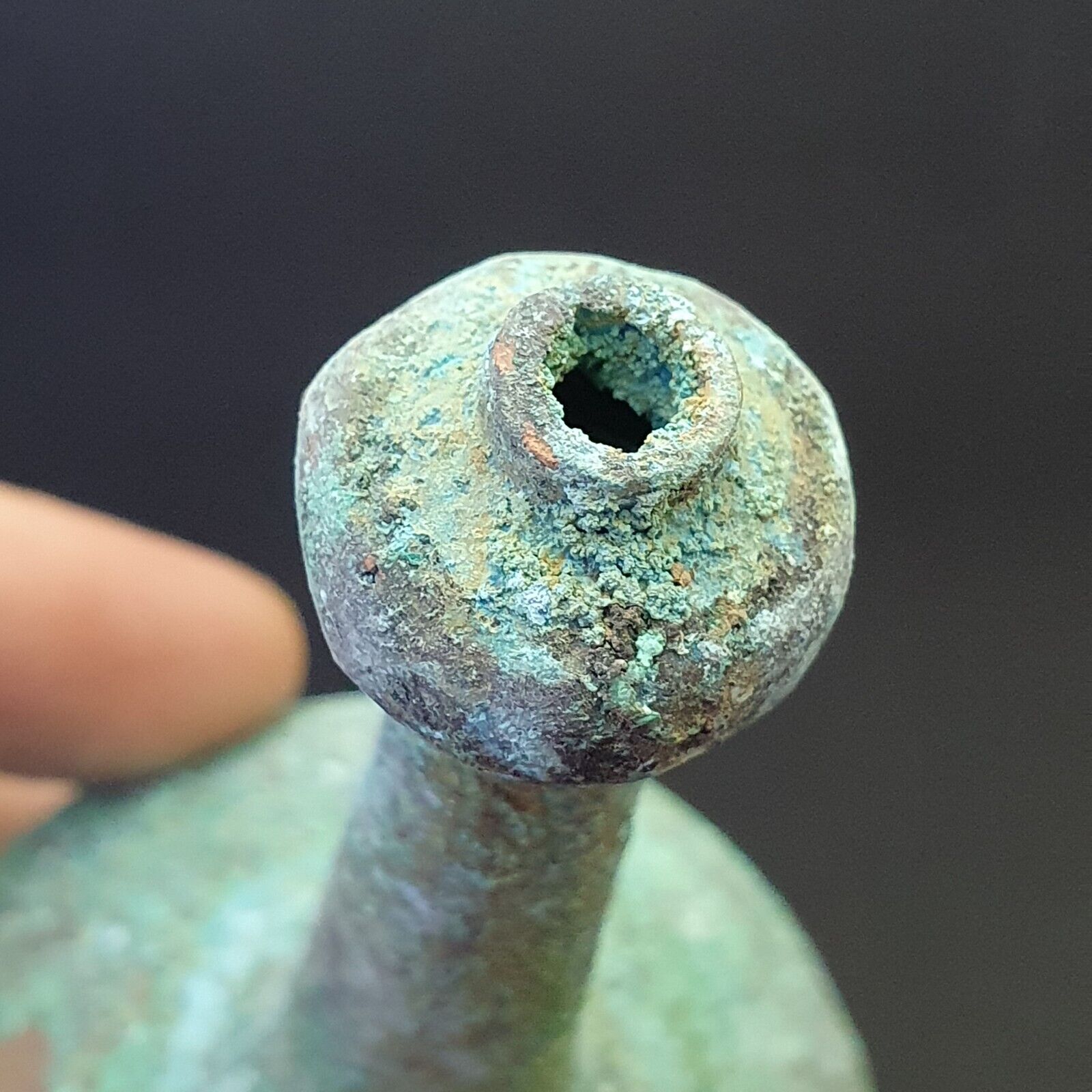 Antique Bronze Medicine or fragrance Jar Bottle Green Rusted Patina