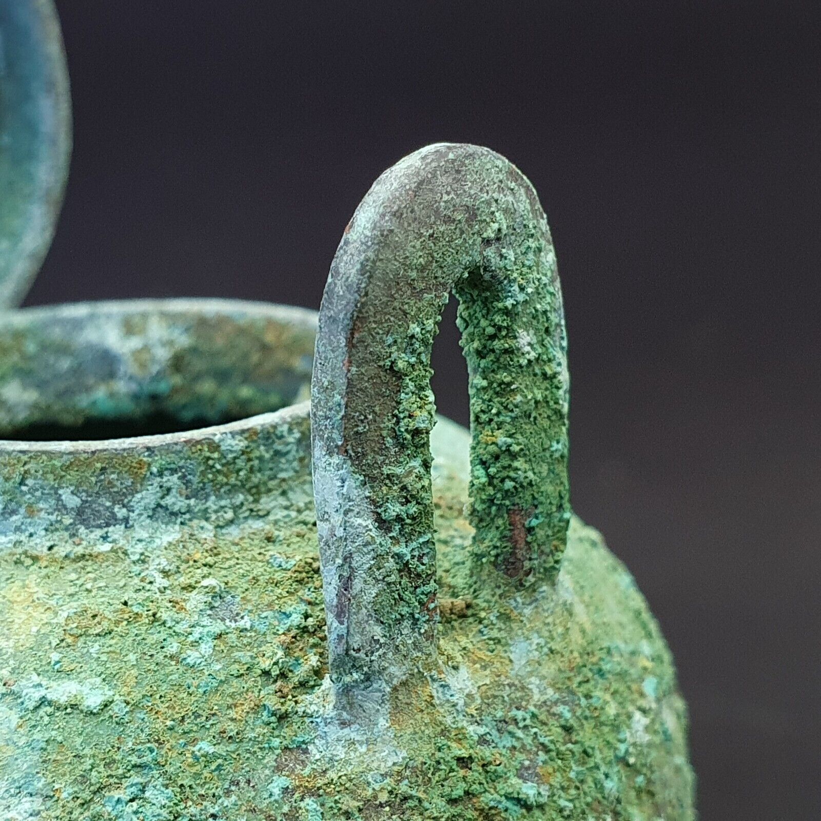 Antique Bronze Medicine or fragrance POT with Handles Green Rusted Patina