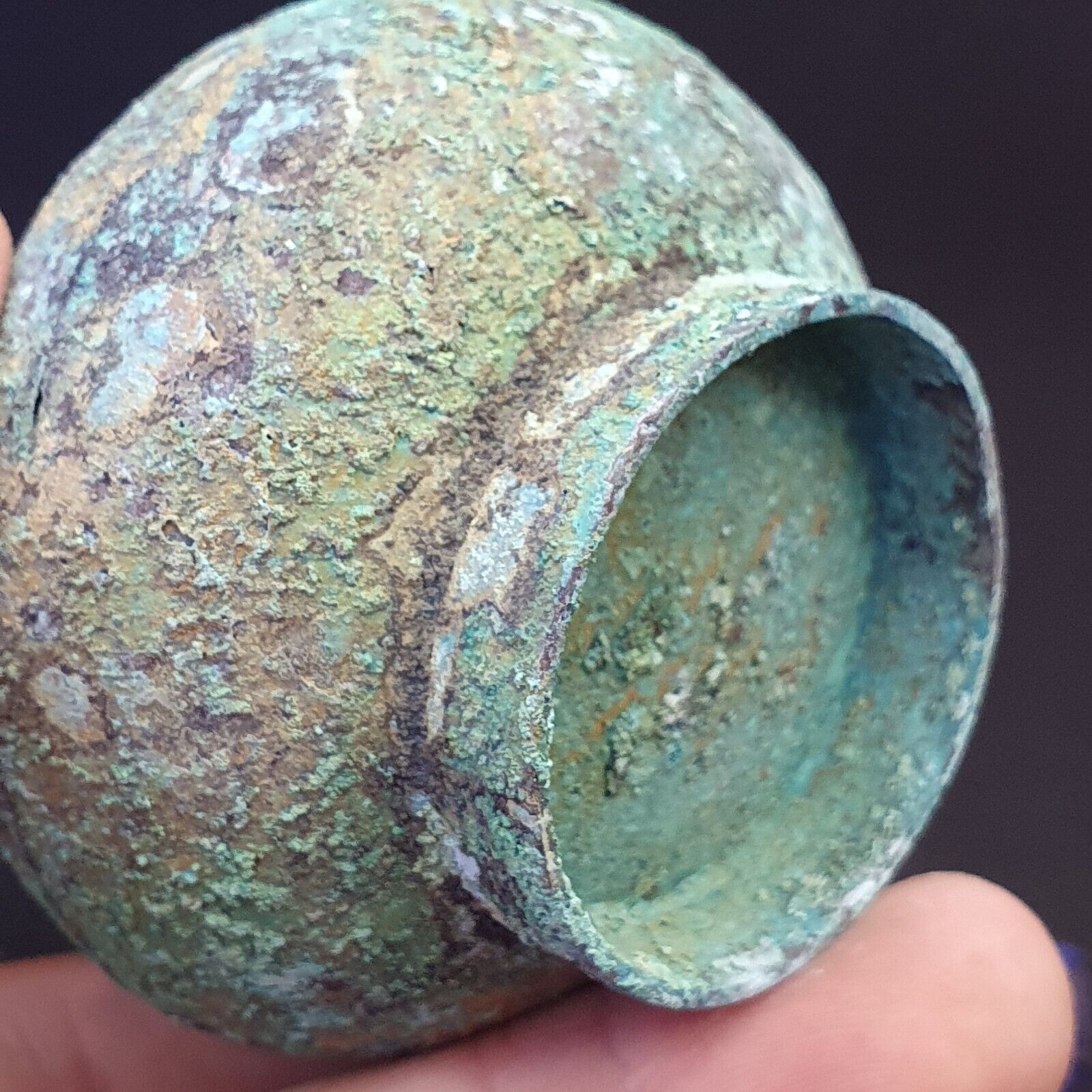 Antique Bronze Medicine or fragrance Jar Bottle Green Rusted Patina