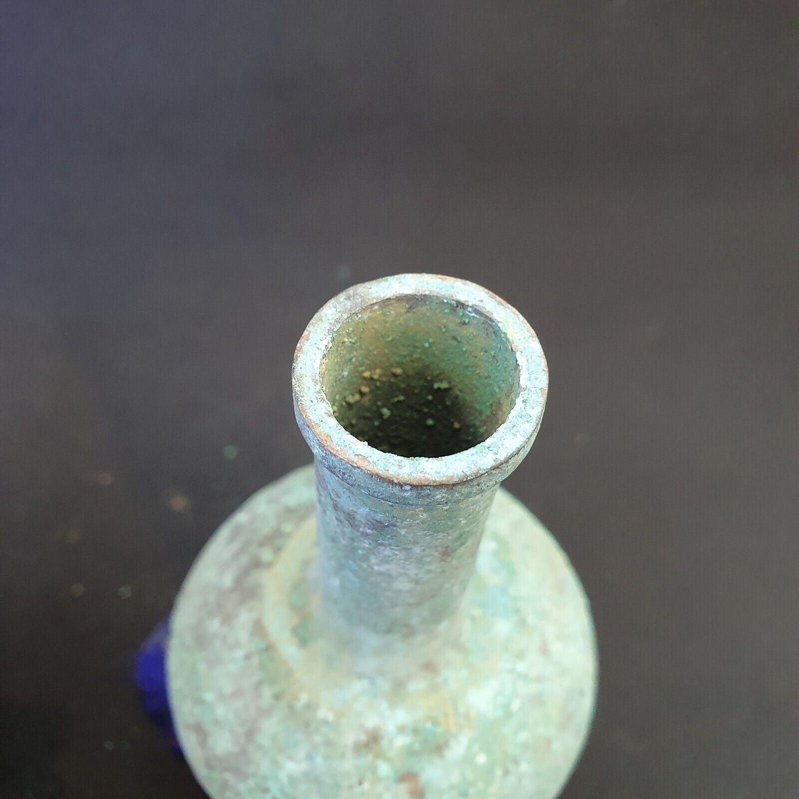 Antique Bronze Medicine or fragrance Jar Bottle Green Rusted Patina