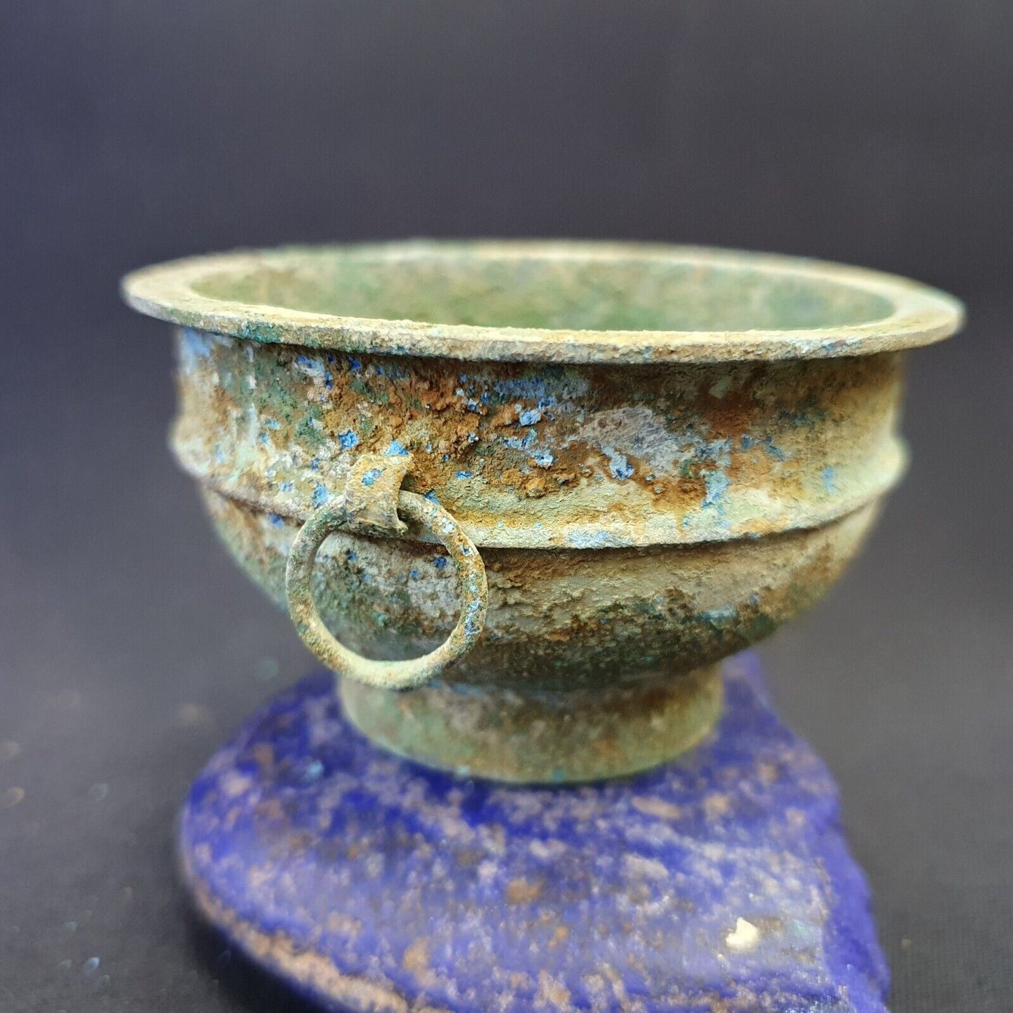 Ancient Antique Bronze Medicine Bowl with Handles Green Rusted Patina