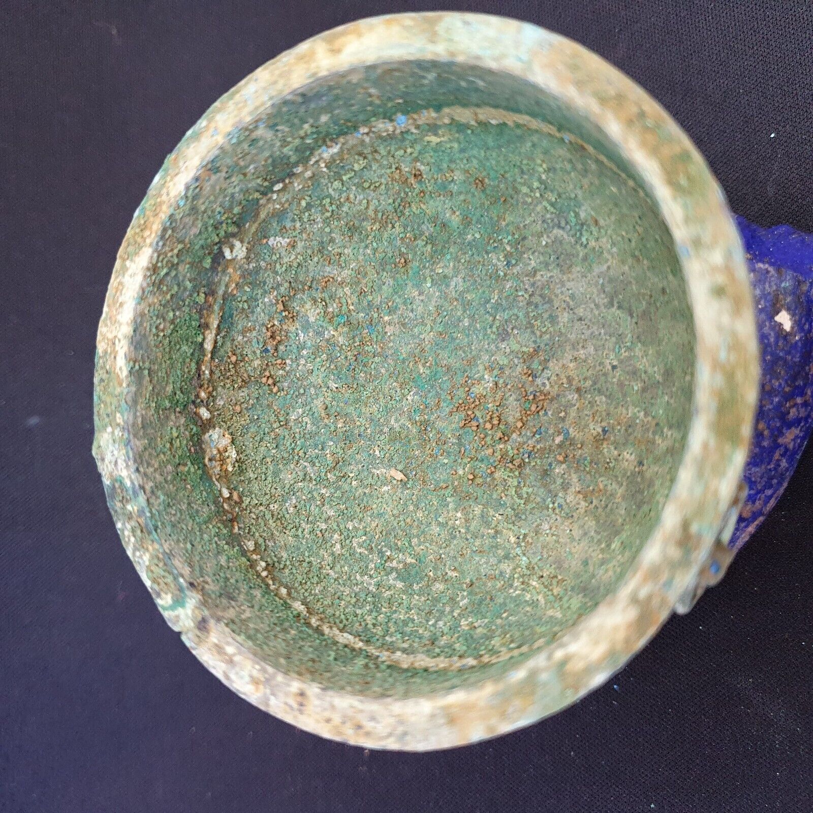 Ancient Antique Bronze Medicine Bowl with Handles Green Rusted Patina