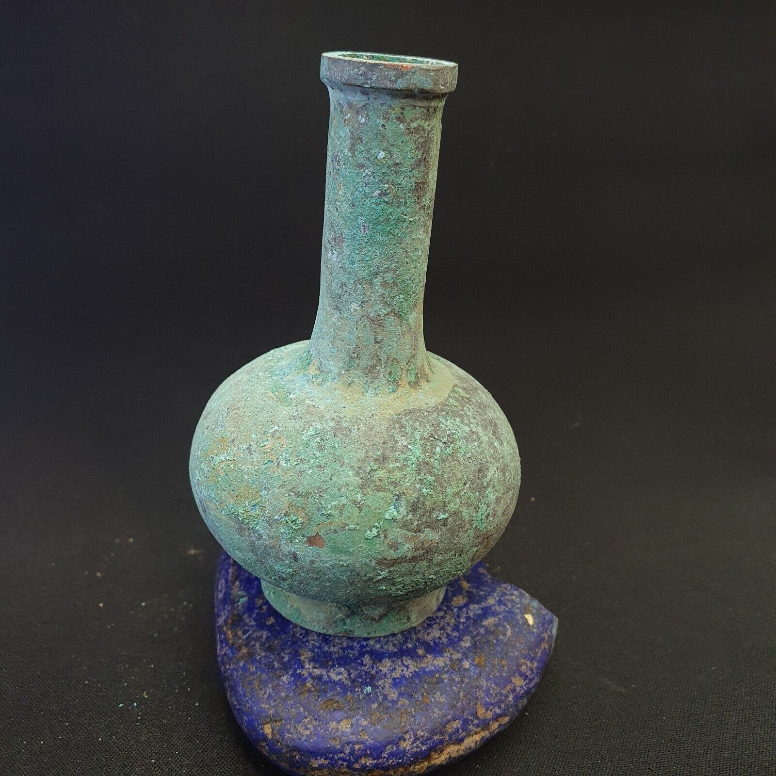 Antique Bronze Medicine or fragrance Jar Bottle Green Rusted Patina