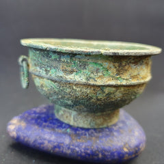 Ancient Antique Bronze Medicine Bowl with Handles Green Rusted Patina