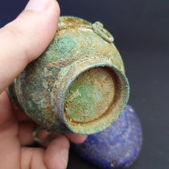Ancient Antique Bronze Medicine Bowl with Handles Green Rusted Patina