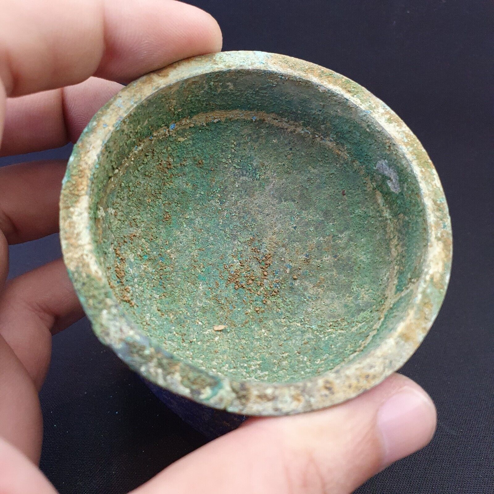 Ancient Antique Bronze Medicine Bowl with Handles Green Rusted Patina