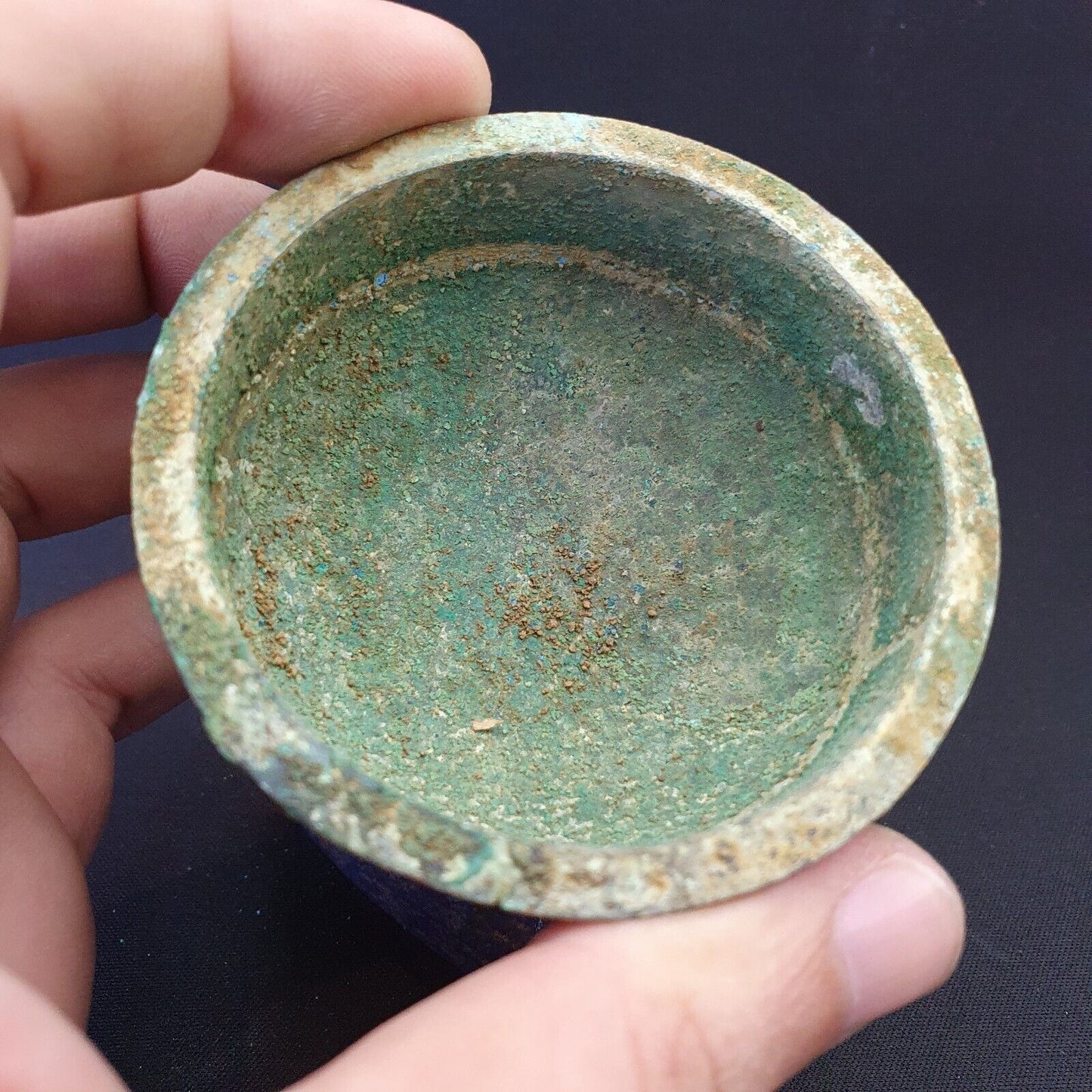 Ancient Antique Bronze Medicine Bowl with Handles Green Rusted Patina