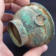East Oasis Ancient Antique Bronze Medicine Bowl with Handles - Green Rusted Patina