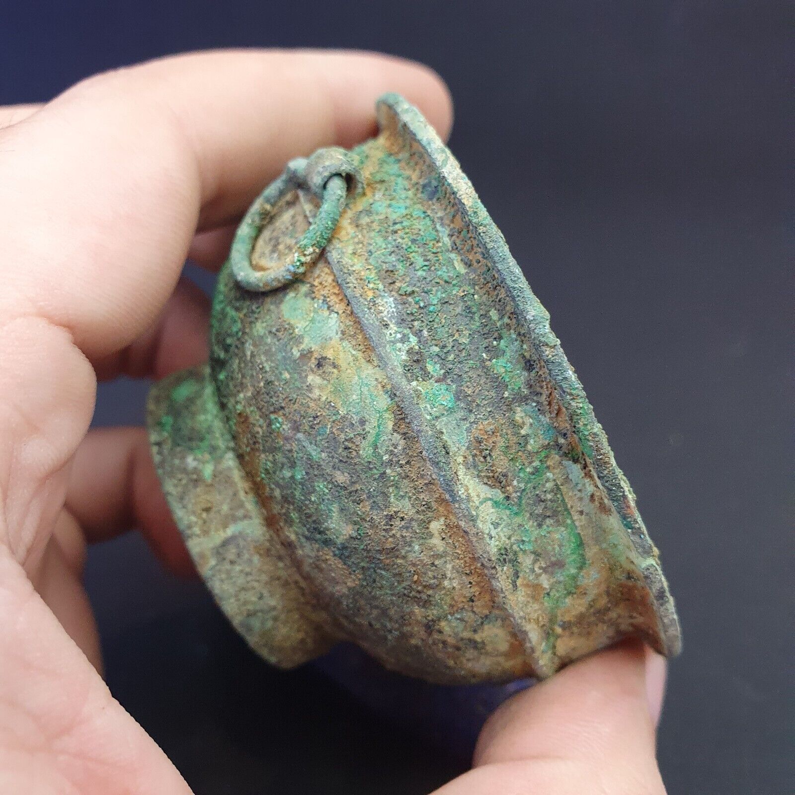 Ancient Antique Bronze Medicine Bowl with Handles Green Rusted Patina