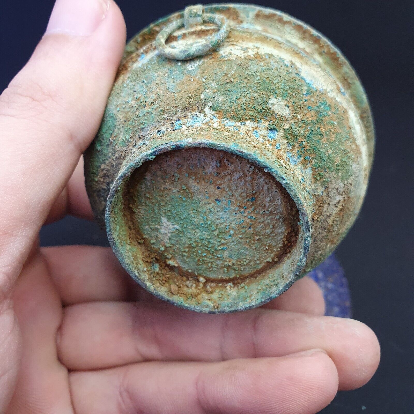 Ancient Antique Bronze Medicine Bowl with Handles Green Rusted Patina