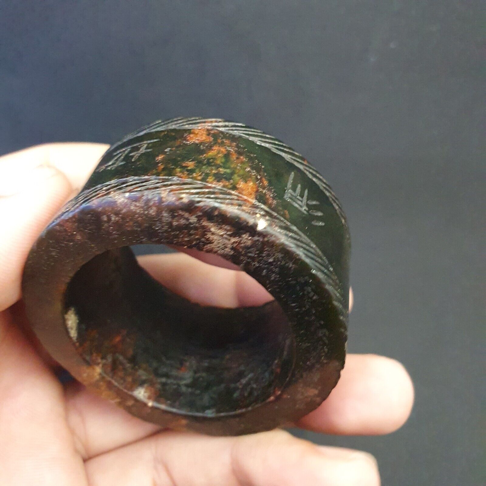 Antique Green Jade Chinese Song Dynasty Calligraphy Stone carved pendent