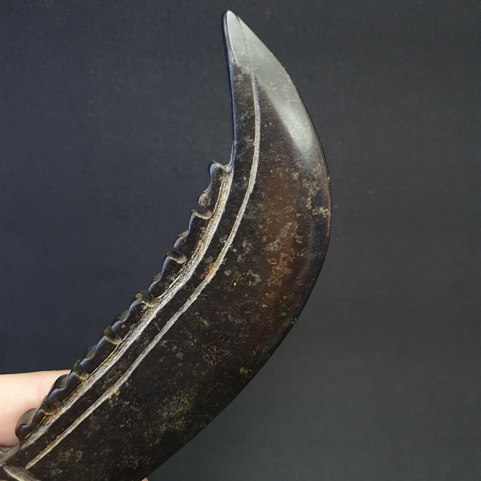 Antique Black Stone Jade Stone hand carved Mystic Creature Knife