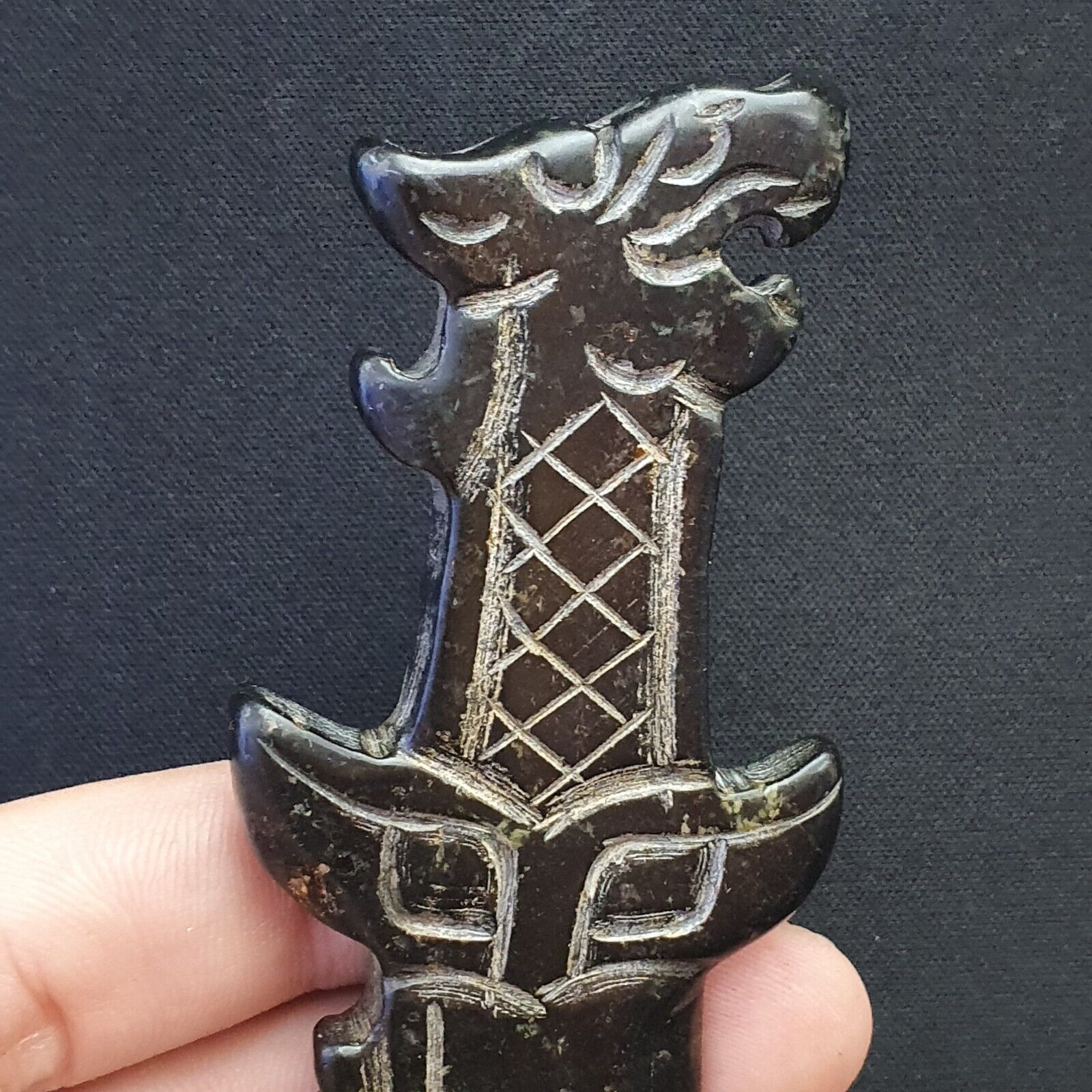 Antique Black Stone Jade Stone hand carved Mystic Creature Knife